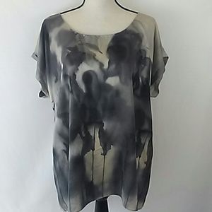 Eileen Fisher 1X Smokey Grey Print Top